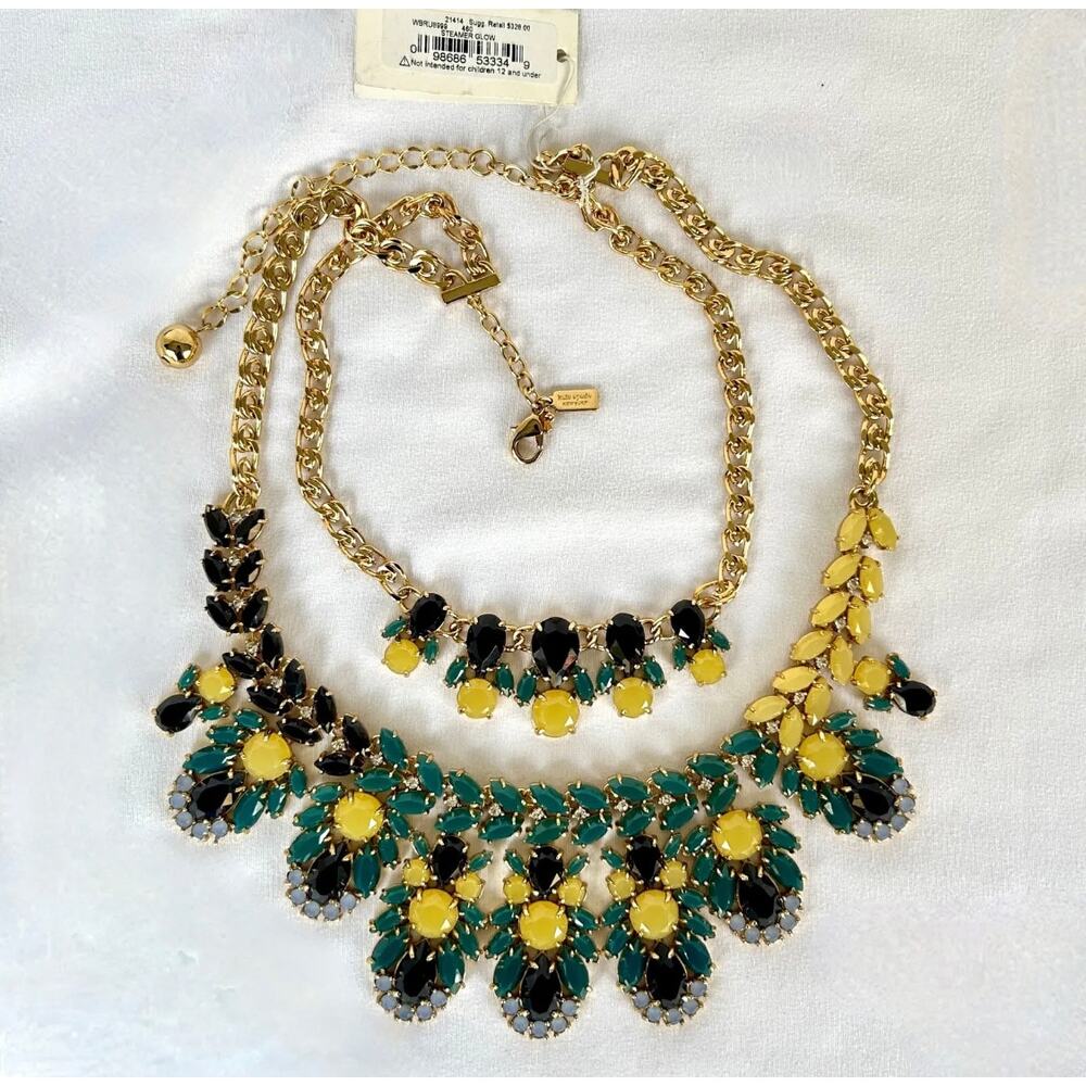 Kate Spade‎ NEW Bib Collar Necklace Signed Chunky Gold Double Layer Geometric